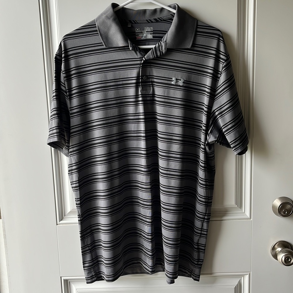 Mens UA gray and black polo